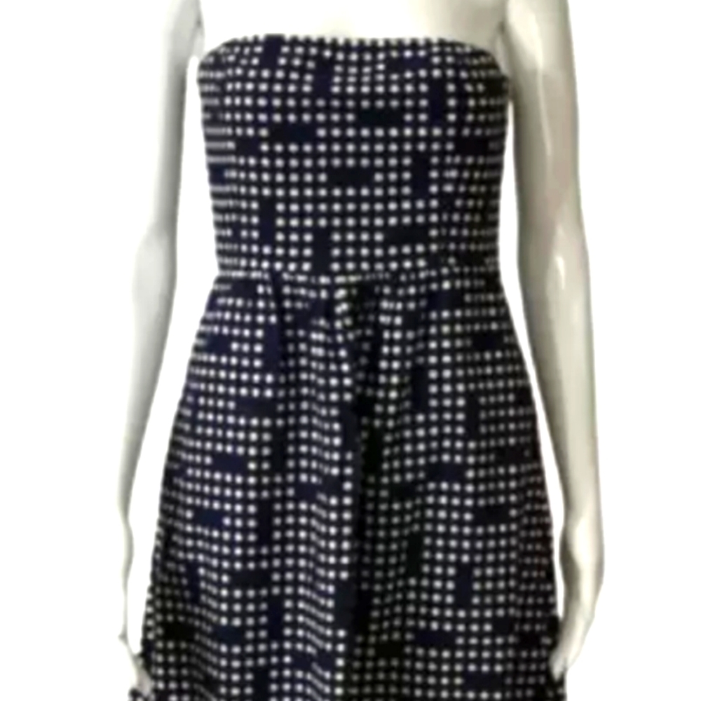 Stylish GAP Navy & White Polka Dot Strapless Dress - Size 12